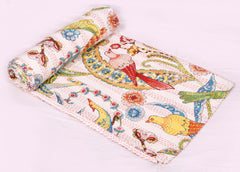 Handgemachte indische Kantha-Steppdecke, Kantha-Decke, Überwurf, Kantha, handgenähte Tagesdecke, Überwurf mit Blumendruck, Einzel-/Doppelgröße