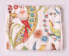 Handgemachte indische Kantha-Steppdecke, Kantha-Decke, Überwurf, Kantha, handgenähte Tagesdecke, Überwurf mit Blumendruck, Einzel-/Doppelgröße