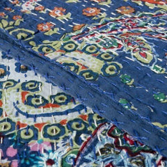 Indian Handmade Kantha Quilt Throw – Reversible Cotton Bedspread, Single & Double Size