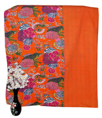 Indian Handmade Fruit Print Kantha Quilt – Vintage Cotton Bedspread, Single & Double Size