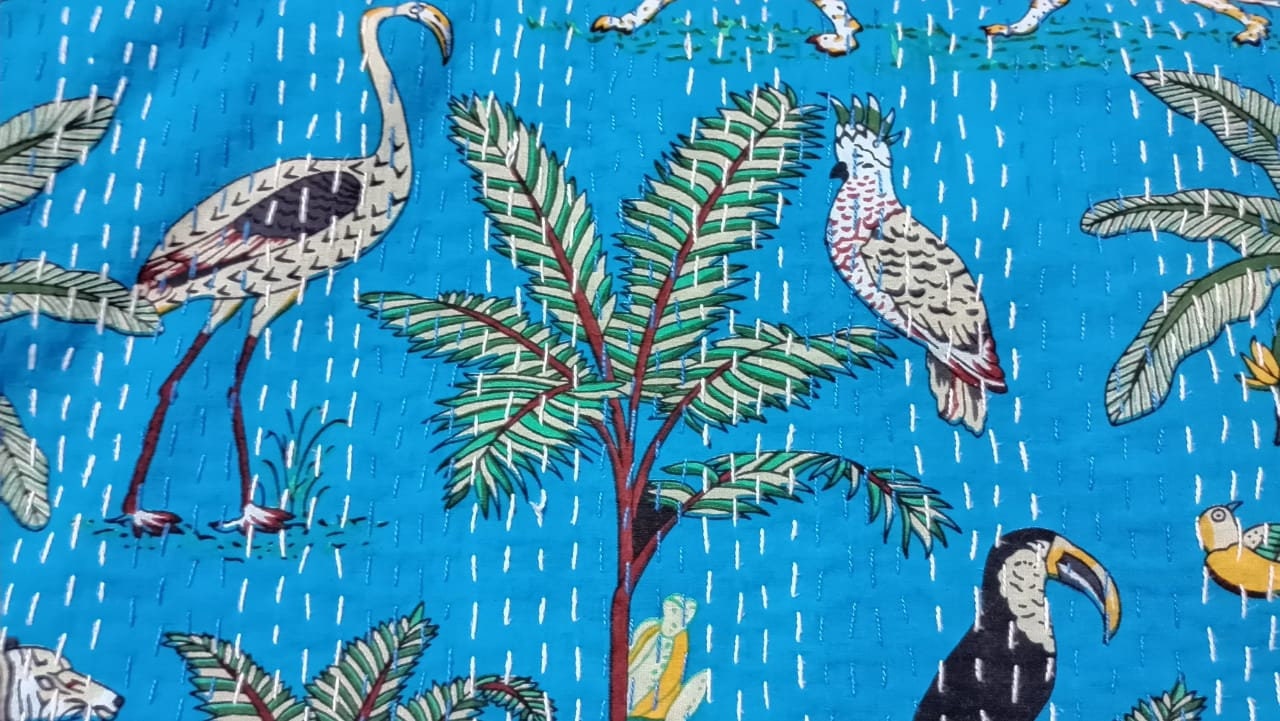 Boho Handblock Kantha Quilt