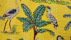 Yellow Animal Print Kantha Quilt
