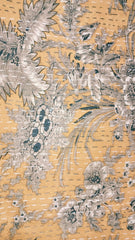 Indian Kantha Quilt – Hand Sewn Double Size Bedspread & Throw with Yellow Flower Print