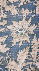 Indian Kantha Quilt – Handmade Queen Size Gray Floral Print Bedcover & Throw Blanket