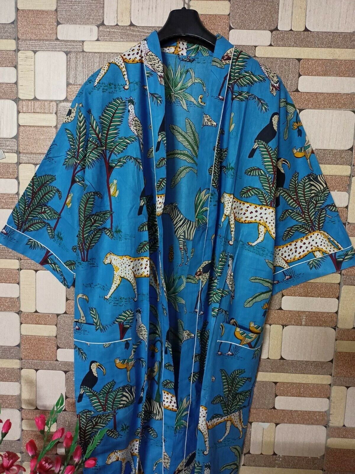 Indian Long Kimono Dress – Block Printed Multi-Color Robe & Nightwear for Women
