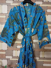 Indian Long Kimono Dress – Block Printed Multi-Color Robe & Nightwear for Women