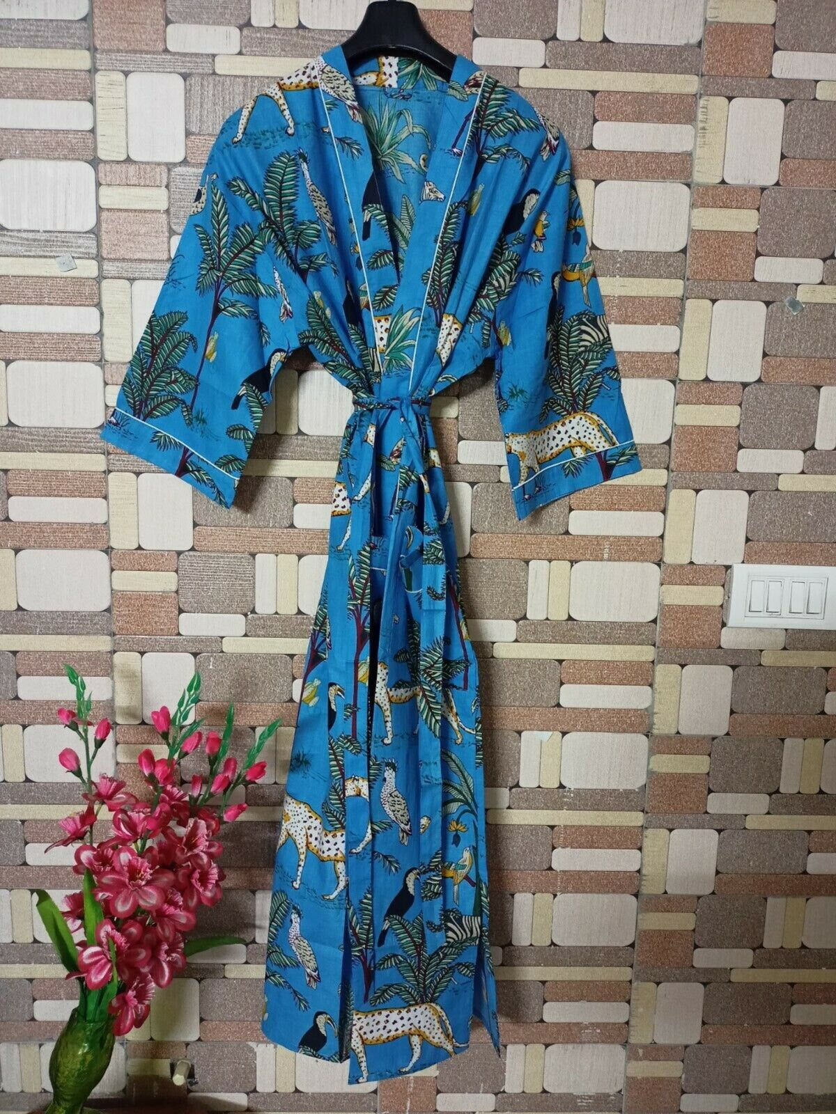 Indian Long Kimono Dress – Block Printed Multi-Color Robe & Nightwear for Women
