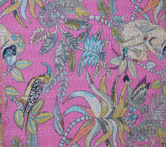 Indischer Ethno-Affendruck, Kantha-Steppdecke, Handblockdruck, Queen-Size-Größe, 100 % Baumwolle, Tagesdecke, Bettüberwurf