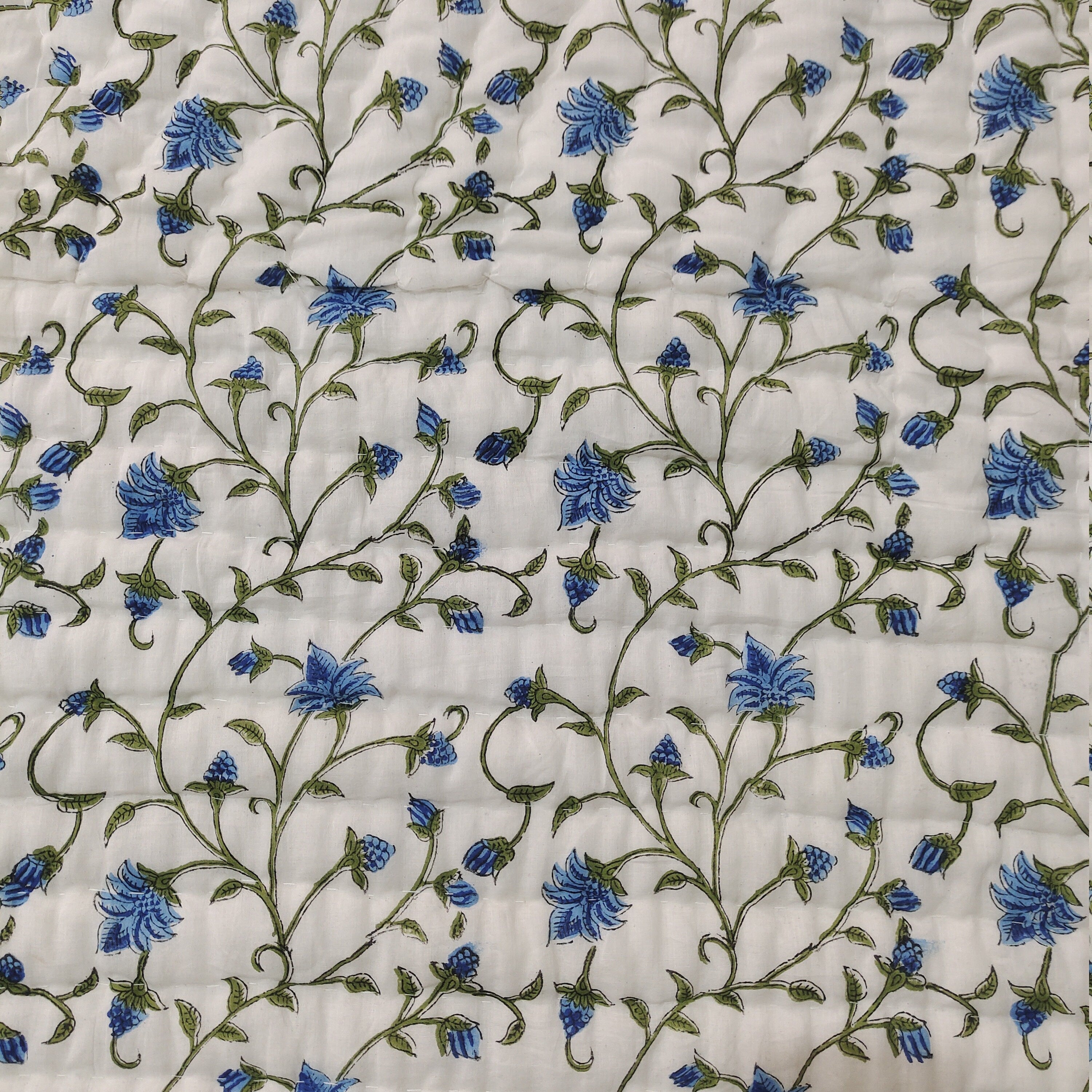 Indischer Jaipuri Blue Print Quilt, Floral Razai Baumwolle Handgemachter Quilt, Tagesdecke Tröster Anokhi Design, Boho Boho, Baumwollfüllung