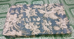 Indian Kantha Quilt – Handmade Queen Size Gray Floral Print Bedcover & Throw Blanket