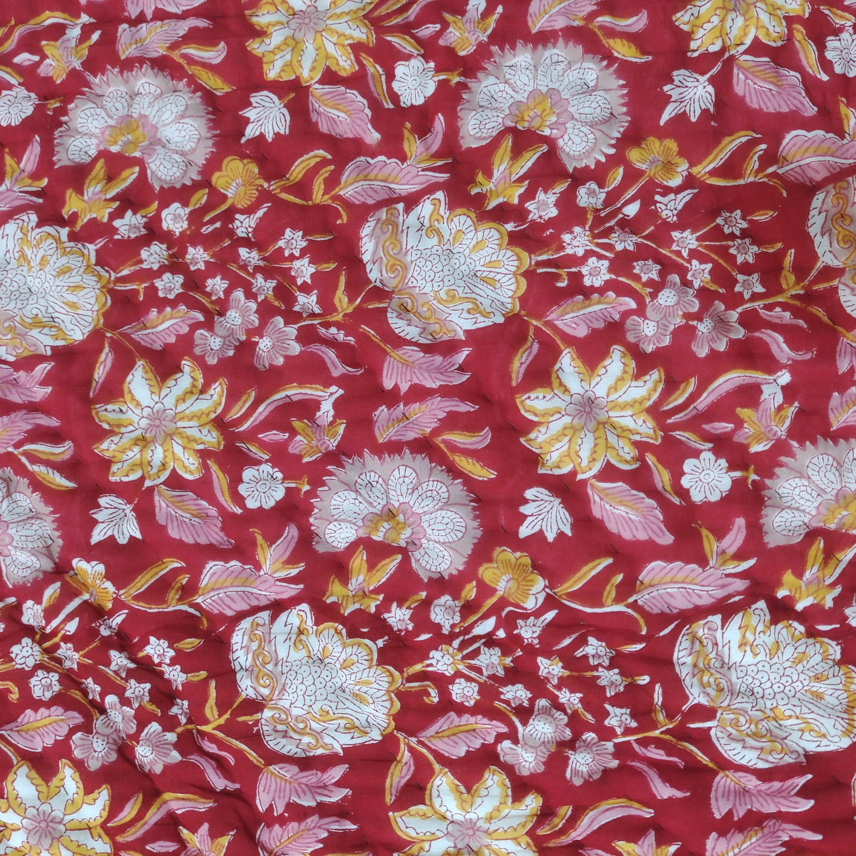 Indischer Jaipuri Red Print Quilt, Floral Razai Baumwolle Handgemachter Quilt, Tagesdecke Tröster Anokhi Boho Boho, Baumwollfüllung