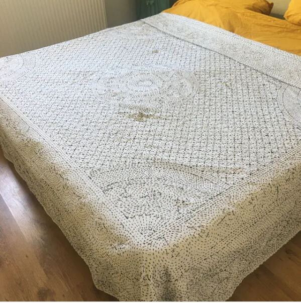 Indian Kantha Quilt Bedspread – Handmade 100% Cotton Vintage Embroidered Blanket & Throw