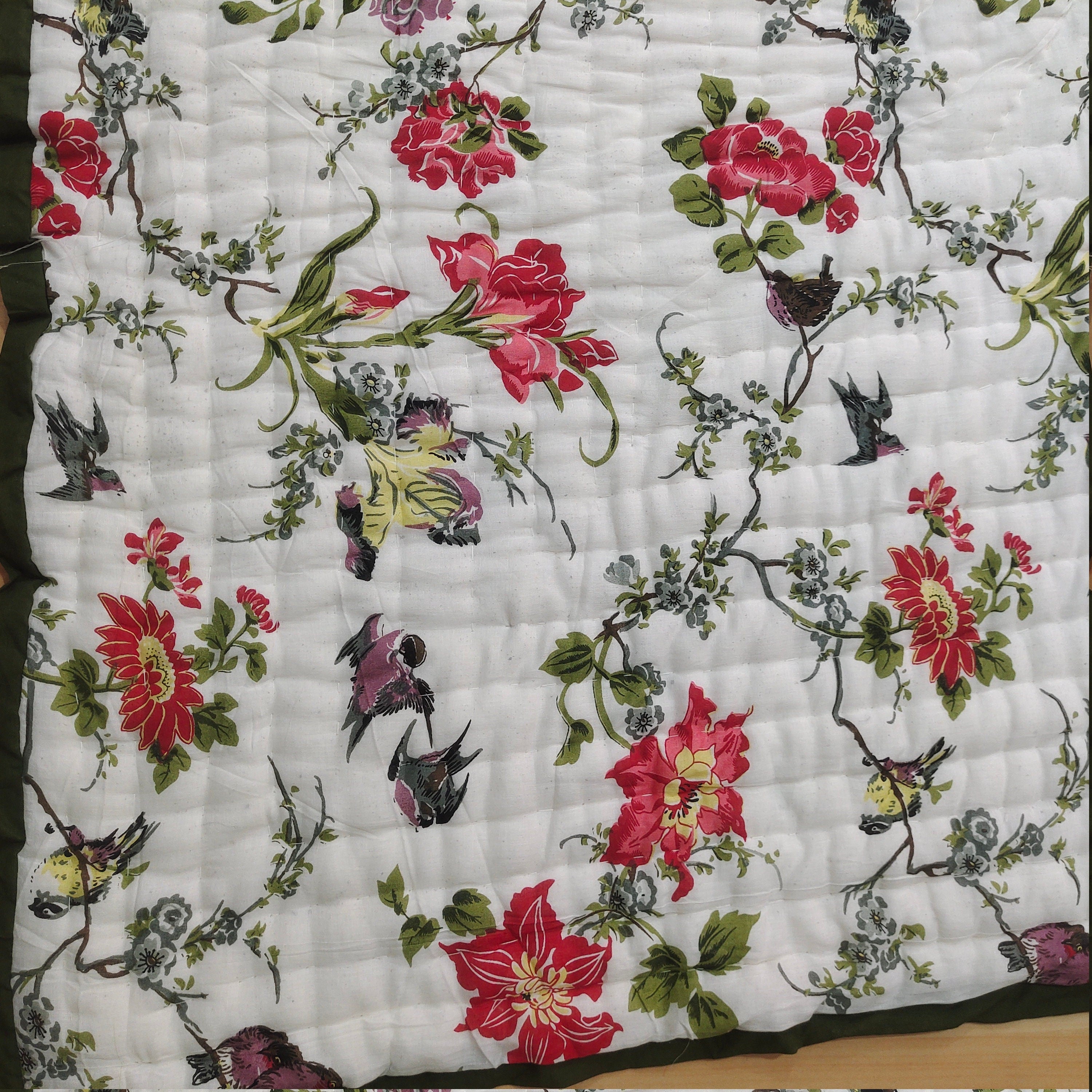 Indian Jaipuri Quilt – Handmade Floral Razai Cotton Couch Spread & Bed Comforter