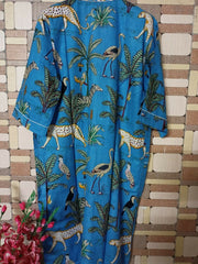 Indian Long Kimono Dress – Block Printed Multi-Color Robe & Nightwear for Women