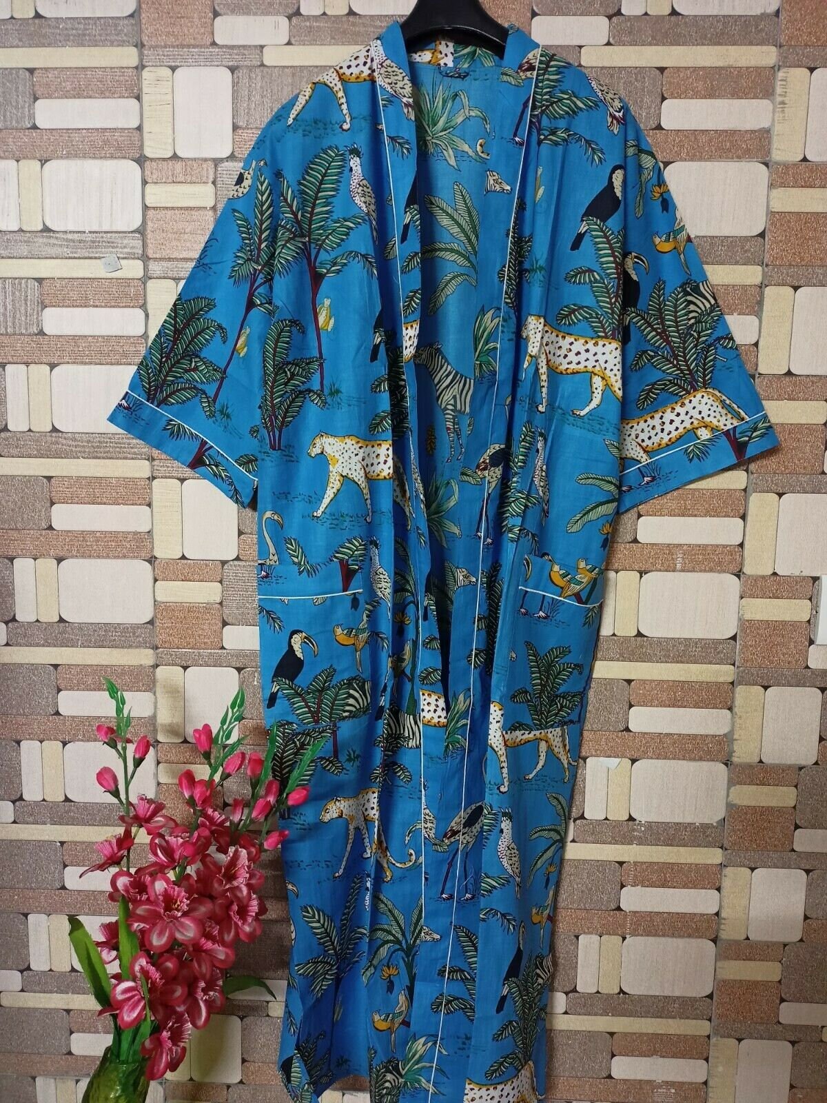 Indian Long Kimono Dress – Block Printed Multi-Color Robe & Nightwear for Women