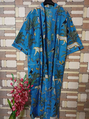 Indian Long Kimono Dress – Block Printed Multi-Color Robe & Nightwear for Women