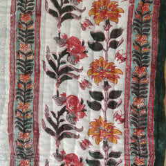 Floral Print Kantha Quilt Razai Throw – Reversible Cotton Blanket & Bedspread, Queen Size