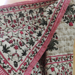 Kantha Quilt Razai Blumendruck Überwurf Wendedecke Sofabezug Bettüberwurf Bettwäsche Boho Baumwollfüllung Queen Handblockdruck
