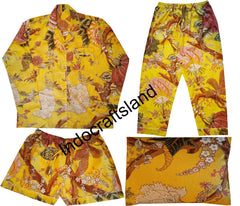 Pyjama-Set aus Baumwolle mit Blumendruck, 4-teilig, Nachtwäsche mit Knopfleiste, Sommernachthemd, Shorty-T-Shirt aus Baumwolle aus Bio-Baumwolle