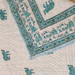 Indian Jaipuri Blue Print Quilt – Handmade Floral Razai Cotton Bedspread