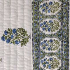 Indischer Jaipuri Blue Print Quilt, Floral Razai Baumwolle Handgemachter Quilt, Tagesdecke Tröster Anokhi Design, Boho Boho, Baumwollfüllung