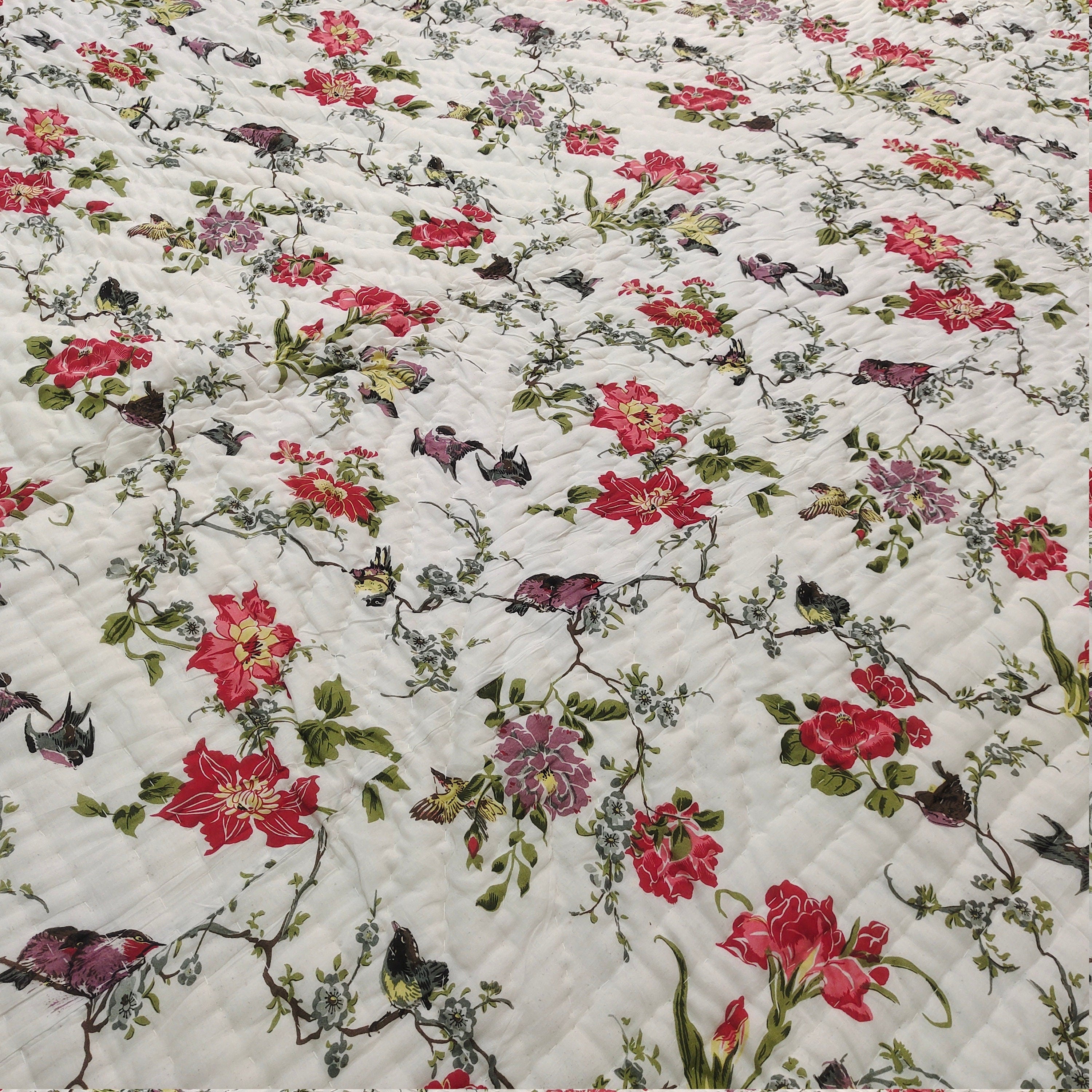 Indian Jaipuri Quilt – Handmade Floral Razai Cotton Couch Spread & Bed Comforter