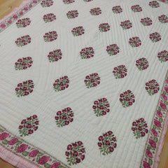 Kantha Quilt Razai Throw – Reversible Cotton Blanket & Bedspread, Queen Size, Vintage Bohemian