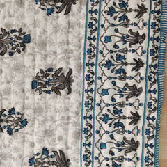 Indian Reversible Floral Print Kantha Quilt Razai – Queen Size Cotton Bedspread & Throw