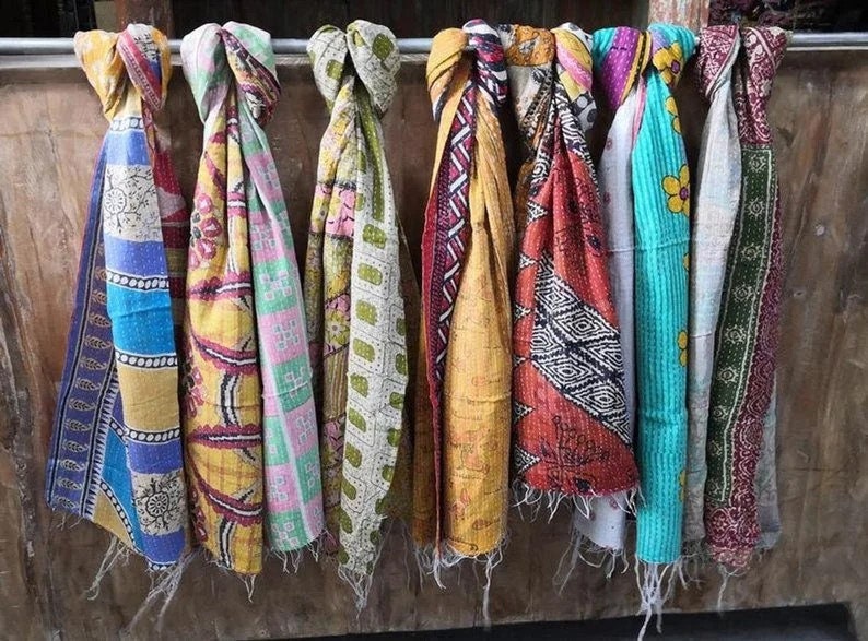 Indian Kantha Scarf, Cotton Scarf, Hand Made Kantha Scarf, Wrap Scarf, Gypsy Kantha scarf,Hippie scarf, Bohemian scarf Assorted Reversible