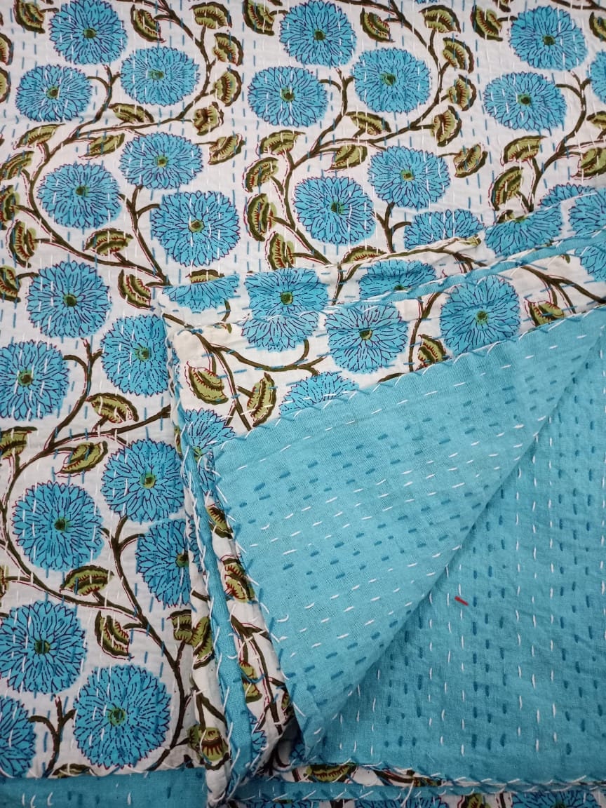 Hand Sewn Flower Kantha Quilt
