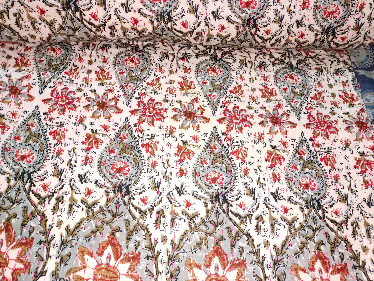 Indian Cotton Kantha Quilt Bedding – Handmade Vintage Queen Size Bedspread, Throw & Sofa Coverlet
