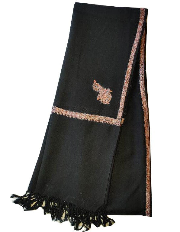 Large Hand Embroidery Kashmiri Pashmina wool Shawl, Hand woven shawl Cashmiri wolle Shawl Black stole shawls gifts her
