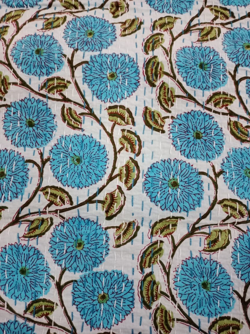 Hand Sewn Flower Kantha Quilt