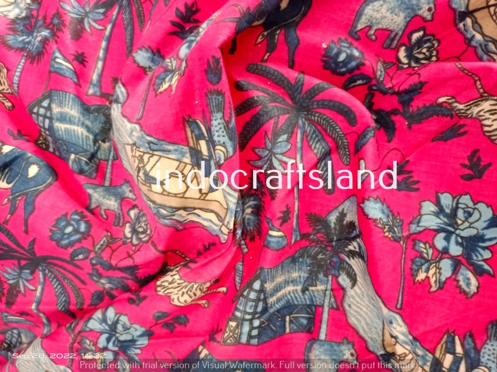 Indischer Baumwollstoff, Sommerkleider, Handblockdruck, Boho-Stoff, Gypsy-Stoff, Quilting-Baumwolle, Rosa Blumendruck Stoff Abenteuer Kunst