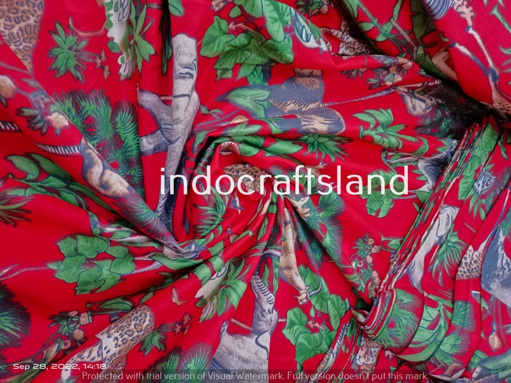 Indischer Baumwollstoff, Sommerkleider, Handblockdruck, Boho-Stoff, Gypsy-Stoff, Quilting-Baumwolle, Blumendruck-Stoff, Rote Abenteuerkunst