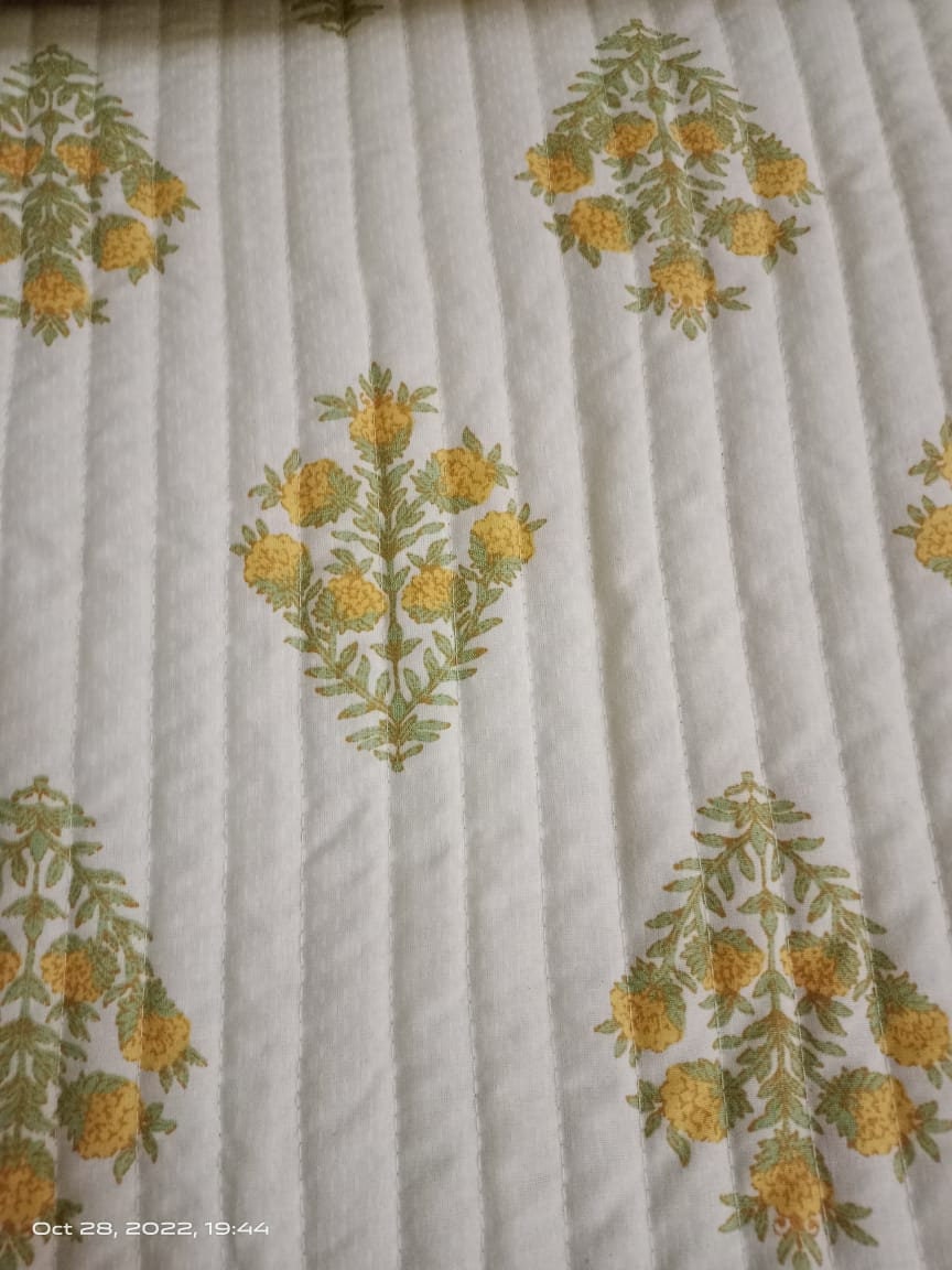 Indian Hand Block Print Reversible Floral Print Kantha Quilt Razai Throw Blanket Sofa Cover Bed Spread Bedding Bohemian Cotton Filling Queen
