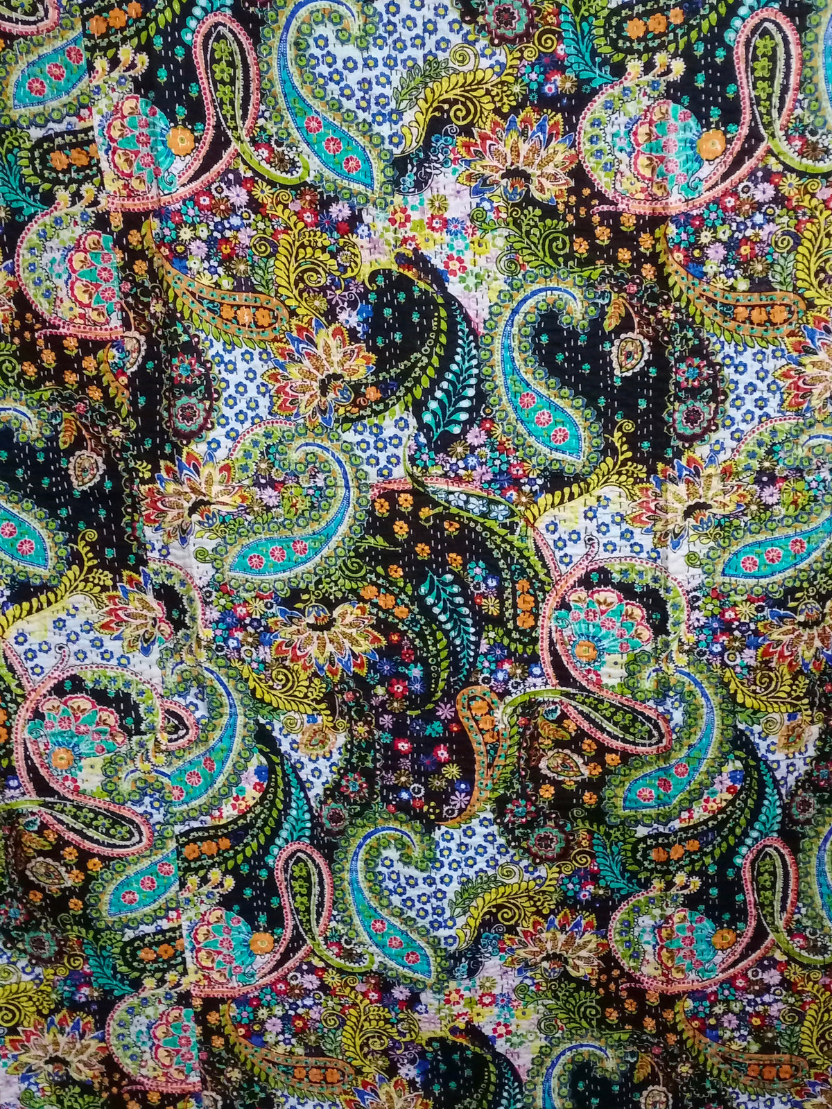 Handmade Indian black paisley print Kantha Quilt, Kantha Blanket, Throw, Kantha, Bedspread Bedding, Throw Single Size