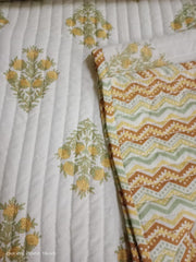 Indian Hand Block Print Reversible Floral Print Kantha Quilt Razai Throw Blanket Sofa Cover Bed Spread Bedding Bohemian Cotton Filling Queen
