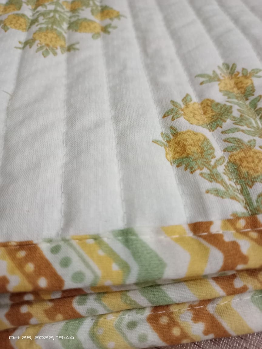 Indian Hand Block Print Reversible Floral Print Kantha Quilt Razai Throw Blanket Sofa Cover Bed Spread Bedding Bohemian Cotton Filling Queen