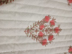 Reversible Floral Print Kantha Quilt Razai Throw Blanket Sofa Cover Bed Spread Bedding Bohemian Cotton Filling Queen Hand Block Print
