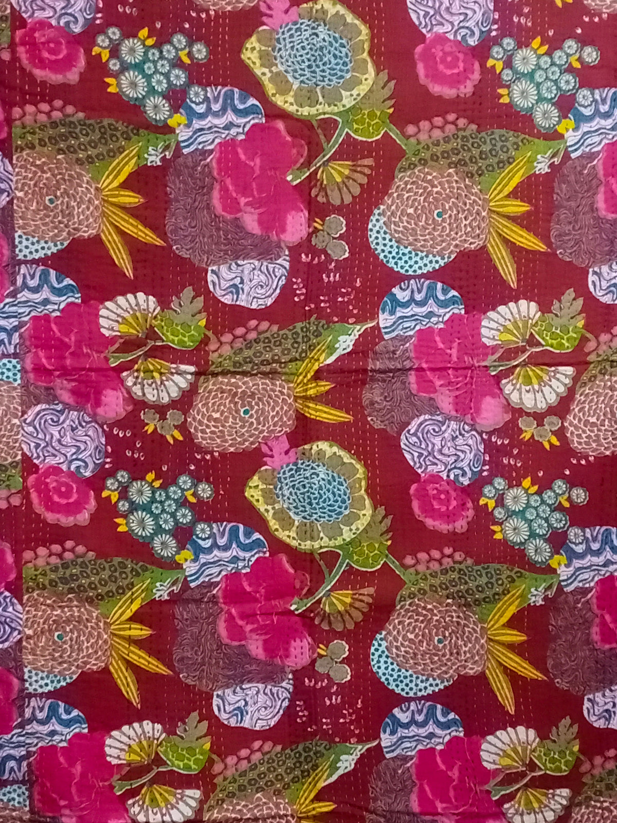 Handmade Indian fruit print Kantha Quilt, Kantha Blanket, Throw, Kantha, Bedspread Bedding, Throw Single Size