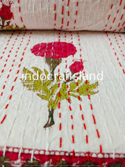 Hand Block Printed Handmade Kantha Quilt – Indian Cotton Bedspread for Summer & Winter