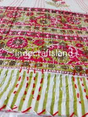 Hand Block Printed Handmade Kantha Quilt – Indian Cotton Bedspread for Summer & Winter