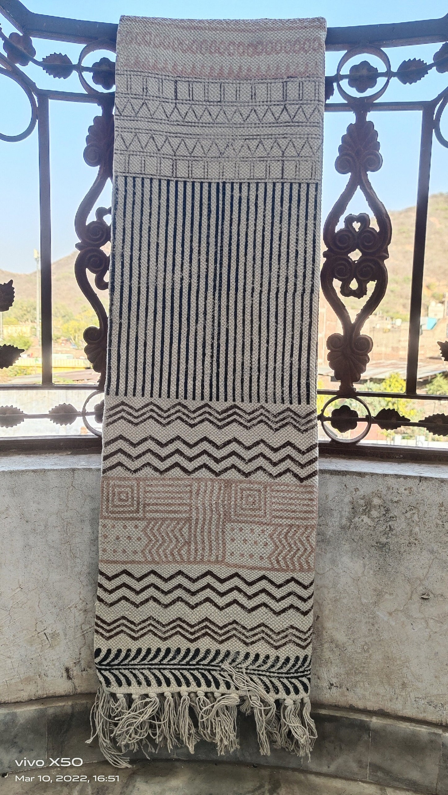 Indian Dhurrie | Hand Block printed Floor Rug, Handmade Rug, Indian Dhurrie rug, Cotton Rug, Area Rug, Aztec Rug