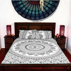 Indisches graues Ombre-Mandala-Queen-Size-Doona-Bettbezug-Set aus Baumwolle mit 2 Kissenbezügen, Mandala-Decke