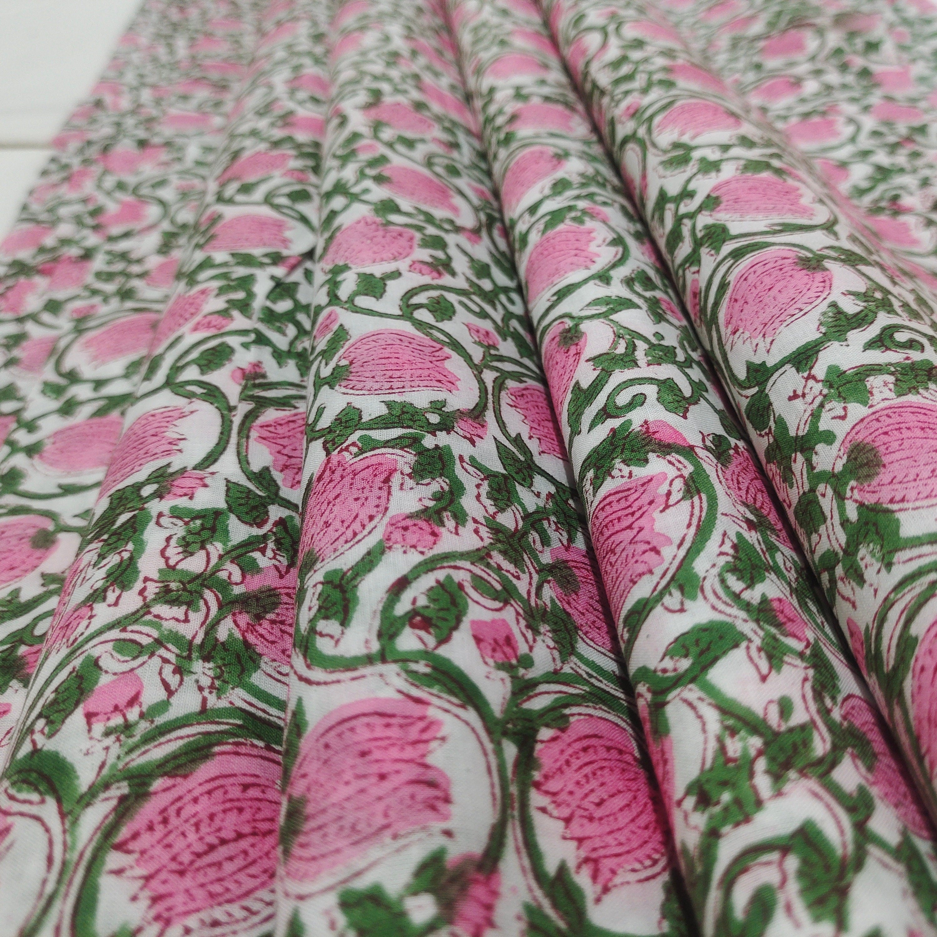 Flower Fabric Block Print – Indian Voile Cotton Floral Lightweight Soft Jaipuri Fabric By The Yard