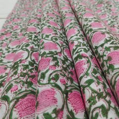 Flower Fabric Block Print – Indian Voile Cotton Floral Lightweight Soft Jaipuri Fabric By The Yard