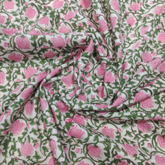 Flower Fabric Block Print – Indian Voile Cotton Floral Lightweight Soft Jaipuri Fabric By The Yard
