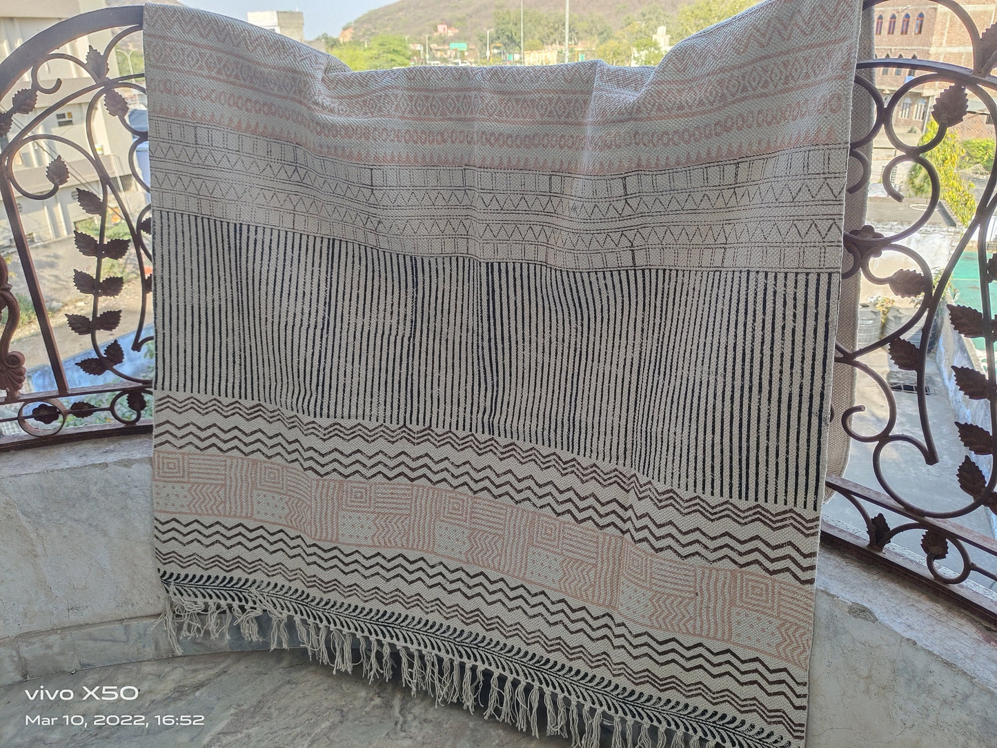 Indian Dhurrie | Hand Block printed Floor Rug, Handmade Rug, Indian Dhurrie rug, Cotton Rug, Area Rug, Aztec Rug