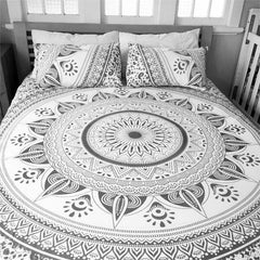 Indisches graues Ombre-Mandala-Queen-Size-Doona-Bettbezug-Set aus Baumwolle mit 2 Kissenbezügen, Mandala-Decke